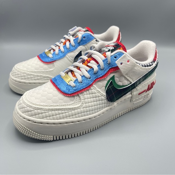 nike air force 1 shadow blue and red